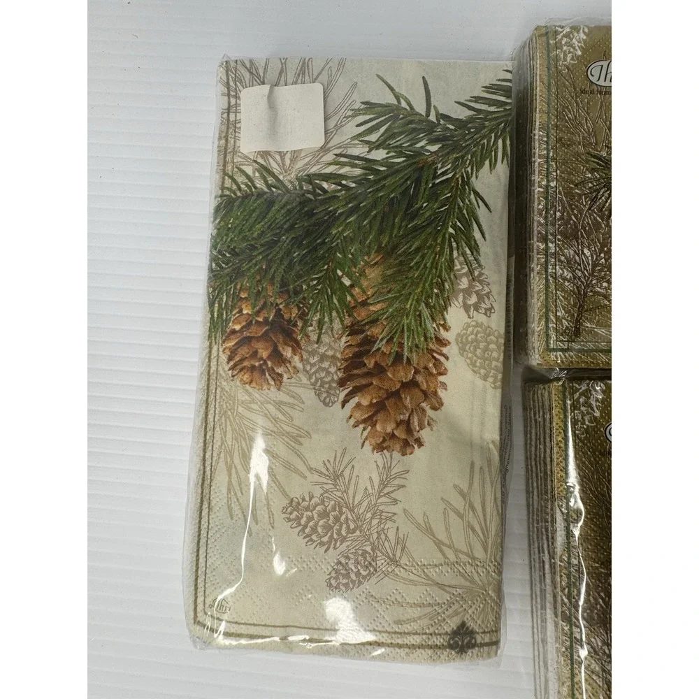 Lot of 3 Pinecone Christmas Paper Napkins Cocktail Lunch Holiday Table Decor‎